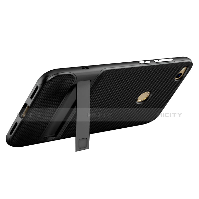 Coque Silicone Gel Souple Couleur Unie avec Support pour Huawei Honor 8 Lite Noir Plus