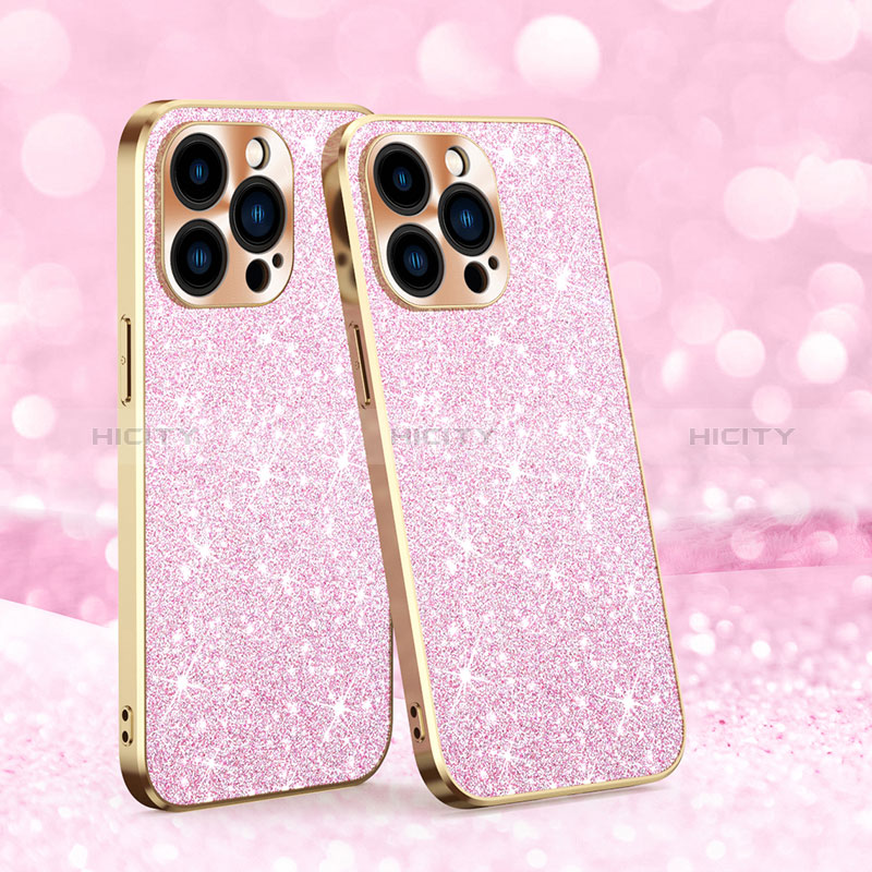 Coque Silicone Housse Etui Gel Bling-Bling AC1 pour Apple iPhone 14 Pro Max Or Rose Plus