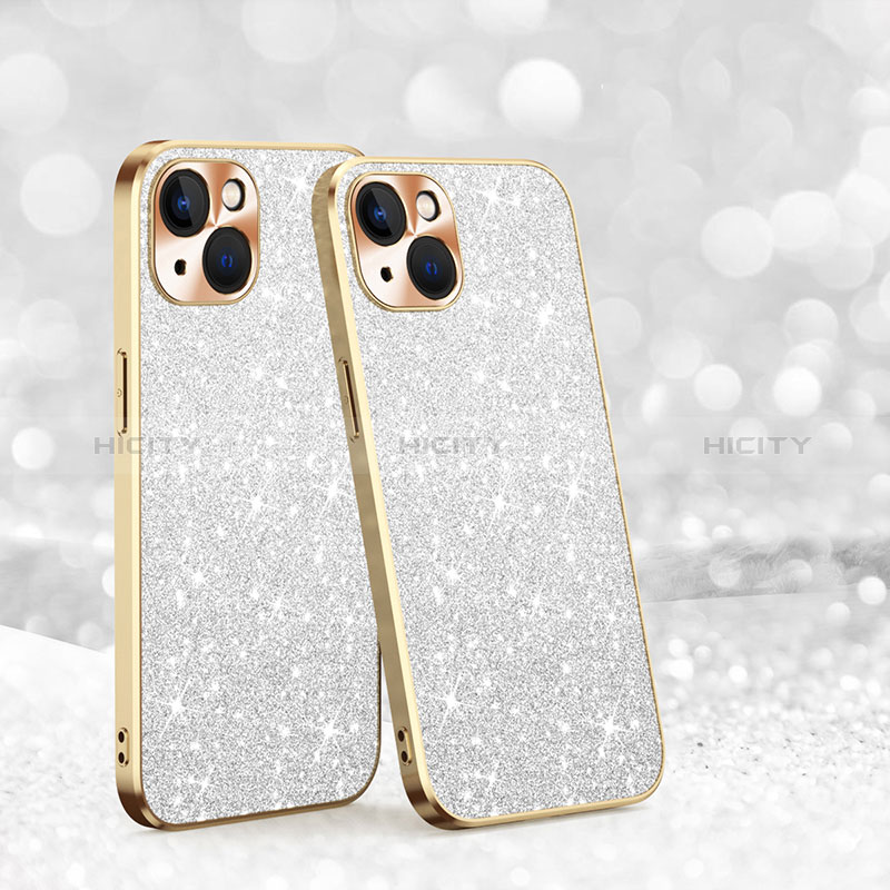 Coque Silicone Housse Etui Gel Bling-Bling AC1 pour Apple iPhone 15 Argent Plus