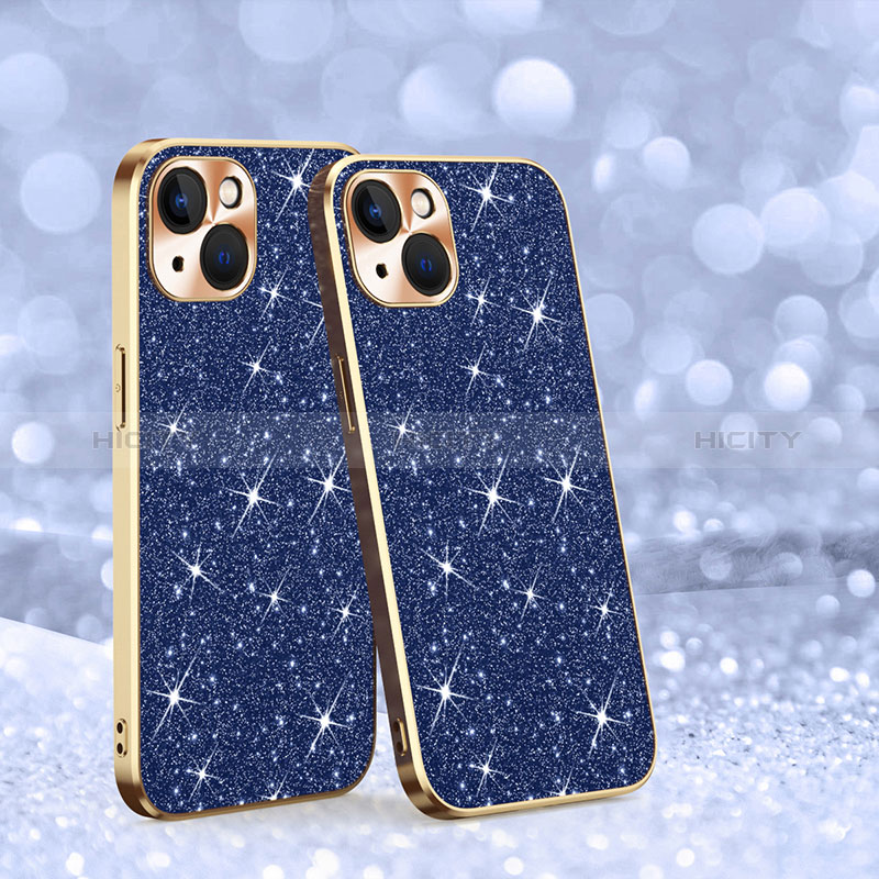 Coque Silicone Housse Etui Gel Bling-Bling AC1 pour Apple iPhone 15 Bleu Plus