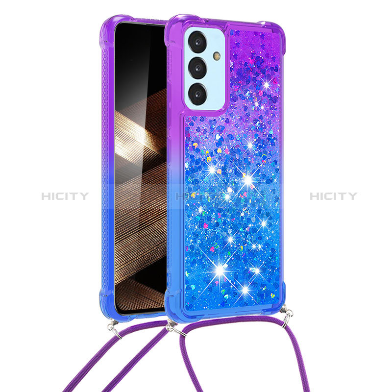 Coque Silicone Housse Etui Gel Bling-Bling avec Laniere Strap S01 pour Samsung Galaxy A15 5G Violet Plus
