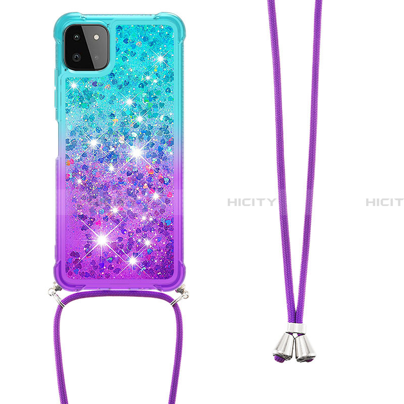 Coque Silicone Housse Etui Gel Bling-Bling avec Laniere Strap S01 pour Samsung Galaxy A22 5G Plus