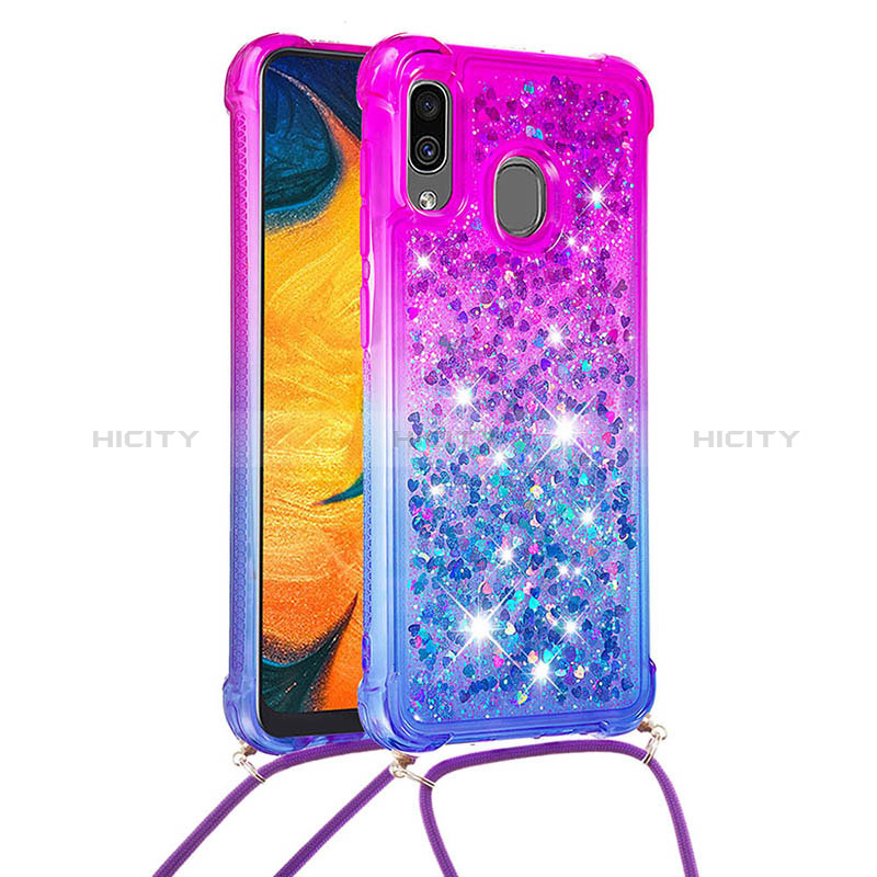 Coque Silicone Housse Etui Gel Bling-Bling avec Laniere Strap S01 pour Samsung Galaxy A30 Violet Plus