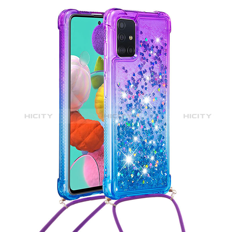 Coque Silicone Housse Etui Gel Bling-Bling avec Laniere Strap S01 pour Samsung Galaxy A51 5G Violet Plus