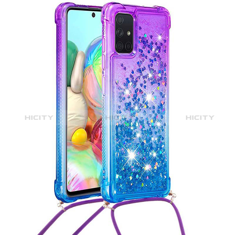 Coque Silicone Housse Etui Gel Bling-Bling avec Laniere Strap S01 pour Samsung Galaxy A71 5G Violet Plus