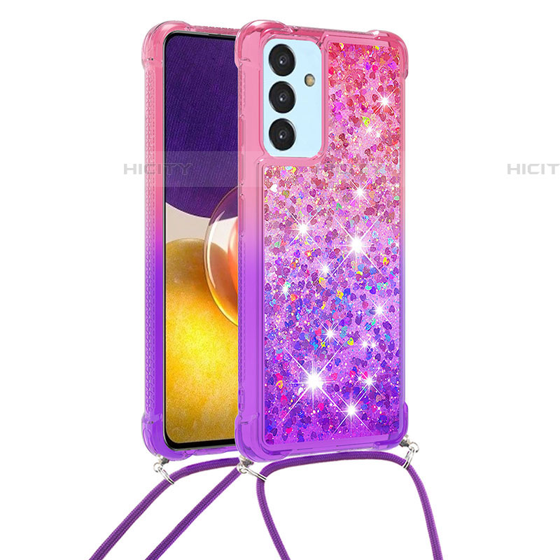 Coque Silicone Housse Etui Gel Bling-Bling avec Laniere Strap S01 pour Samsung Galaxy A82 5G Rose Rouge Plus