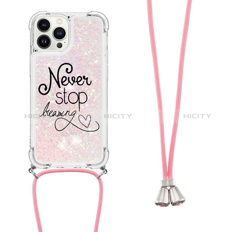 Coque Silicone Housse Etui Gel Bling-Bling avec Laniere Strap S02 pour Apple iPhone 15 Pro Max Plus