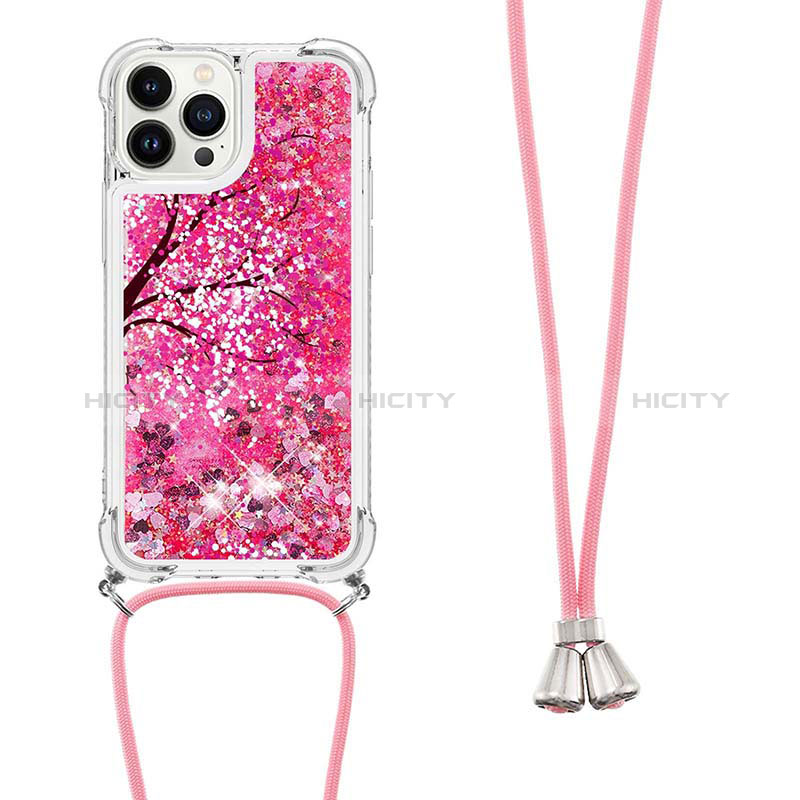 Coque Silicone Housse Etui Gel Bling-Bling avec Laniere Strap S02 pour Apple iPhone 15 Pro Max Plus