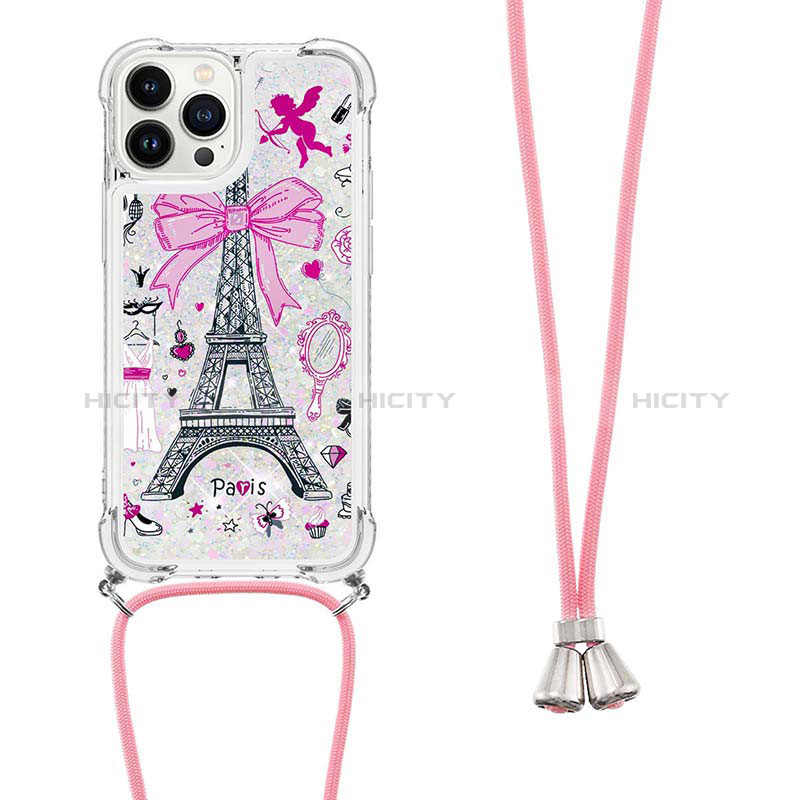 Coque Silicone Housse Etui Gel Bling-Bling avec Laniere Strap S02 pour Apple iPhone 15 Pro Max Plus