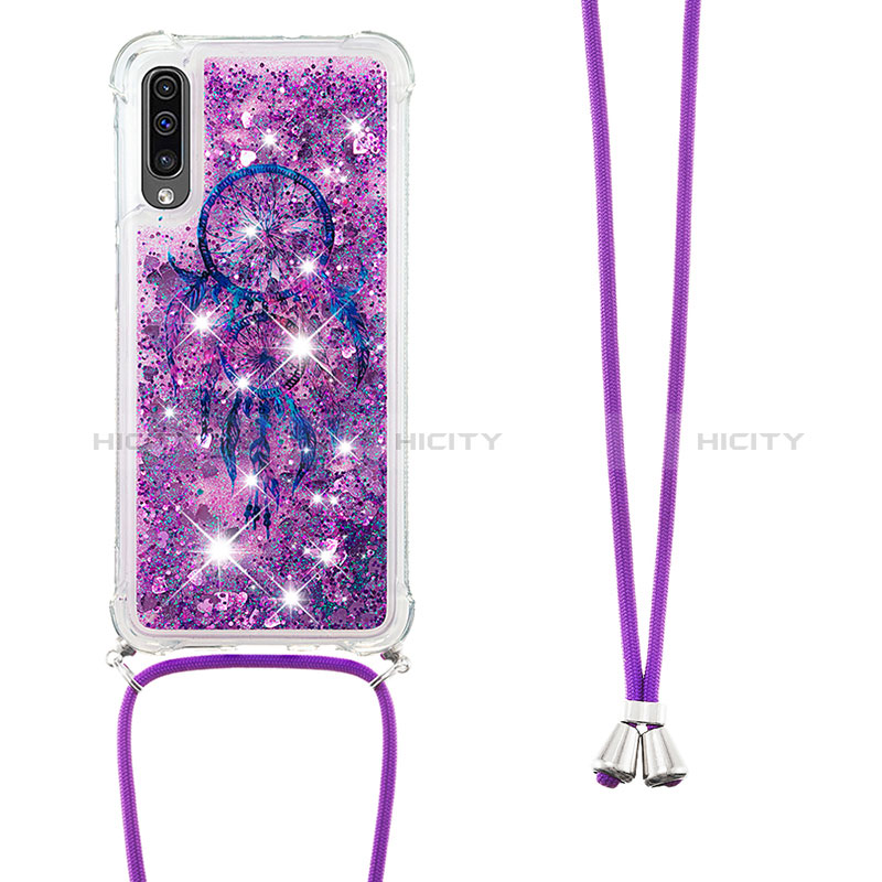 Coque Silicone Housse Etui Gel Bling-Bling avec Laniere Strap S02 pour Samsung Galaxy A50S Violet Plus