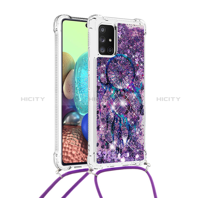 Coque Silicone Housse Etui Gel Bling-Bling avec Laniere Strap S02 pour Samsung Galaxy A71 5G Violet Plus