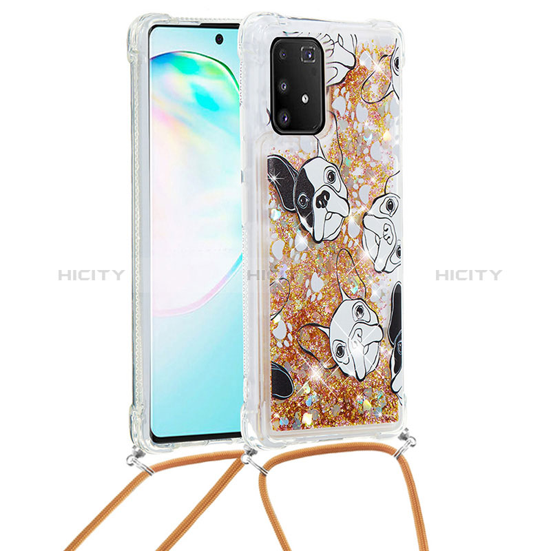 Coque Silicone Housse Etui Gel Bling-Bling avec Laniere Strap S02 pour Samsung Galaxy A91 Or Plus