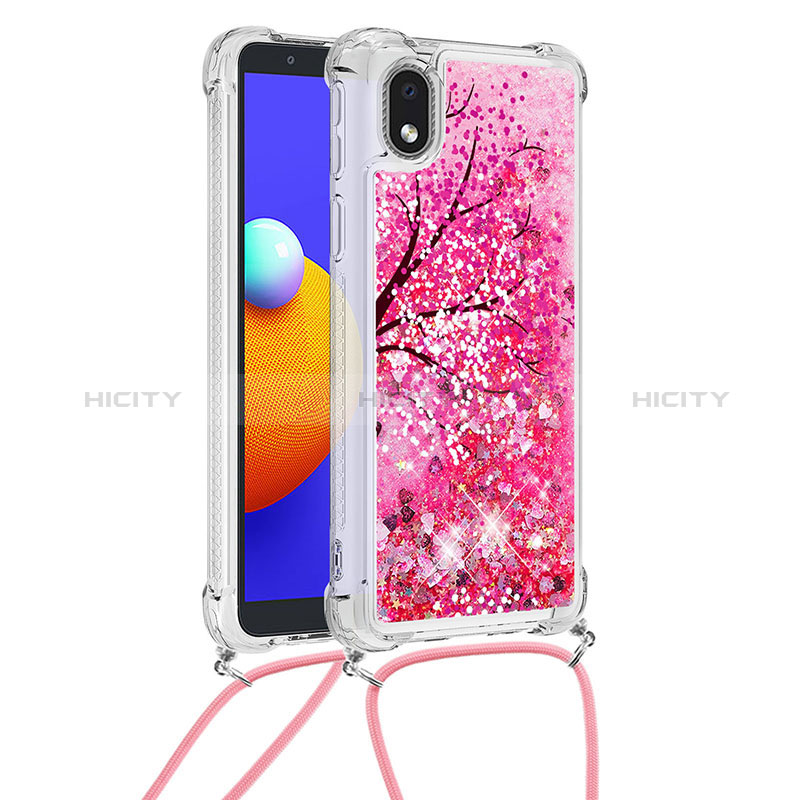 Coque Silicone Housse Etui Gel Bling-Bling avec Laniere Strap S02 pour Samsung Galaxy M01 Core Rose Rouge Plus