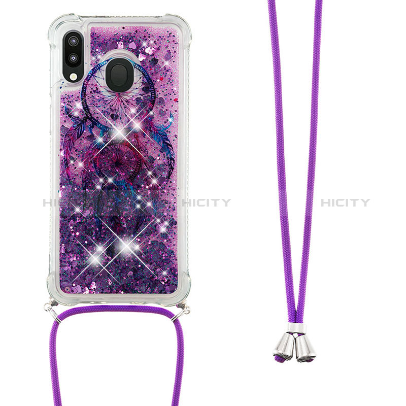Coque Silicone Housse Etui Gel Bling-Bling avec Laniere Strap S02 pour Samsung Galaxy M20 Violet Plus