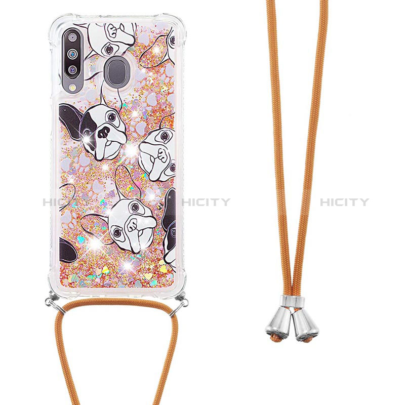 Coque Silicone Housse Etui Gel Bling-Bling avec Laniere Strap S02 pour Samsung Galaxy M30 Or Plus