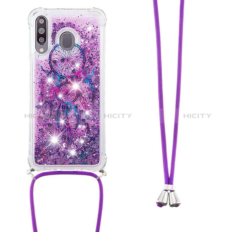Coque Silicone Housse Etui Gel Bling-Bling avec Laniere Strap S02 pour Samsung Galaxy M30 Violet Plus