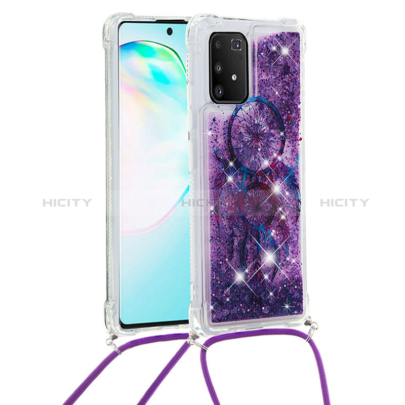 Coque Silicone Housse Etui Gel Bling-Bling avec Laniere Strap S02 pour Samsung Galaxy M80S Violet Plus