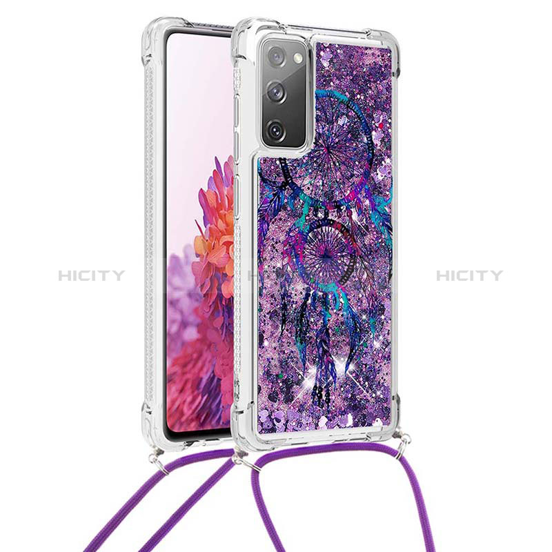 Coque Silicone Housse Etui Gel Bling-Bling avec Laniere Strap S02 pour Samsung Galaxy S20 FE (2022) 5G Violet Plus