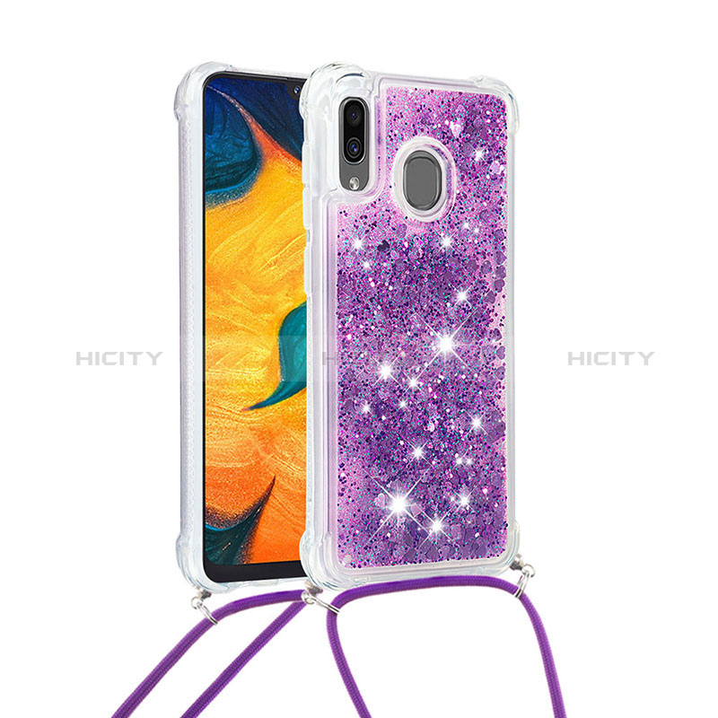 Coque Silicone Housse Etui Gel Bling-Bling avec Laniere Strap S03 pour Samsung Galaxy A20 Violet Plus