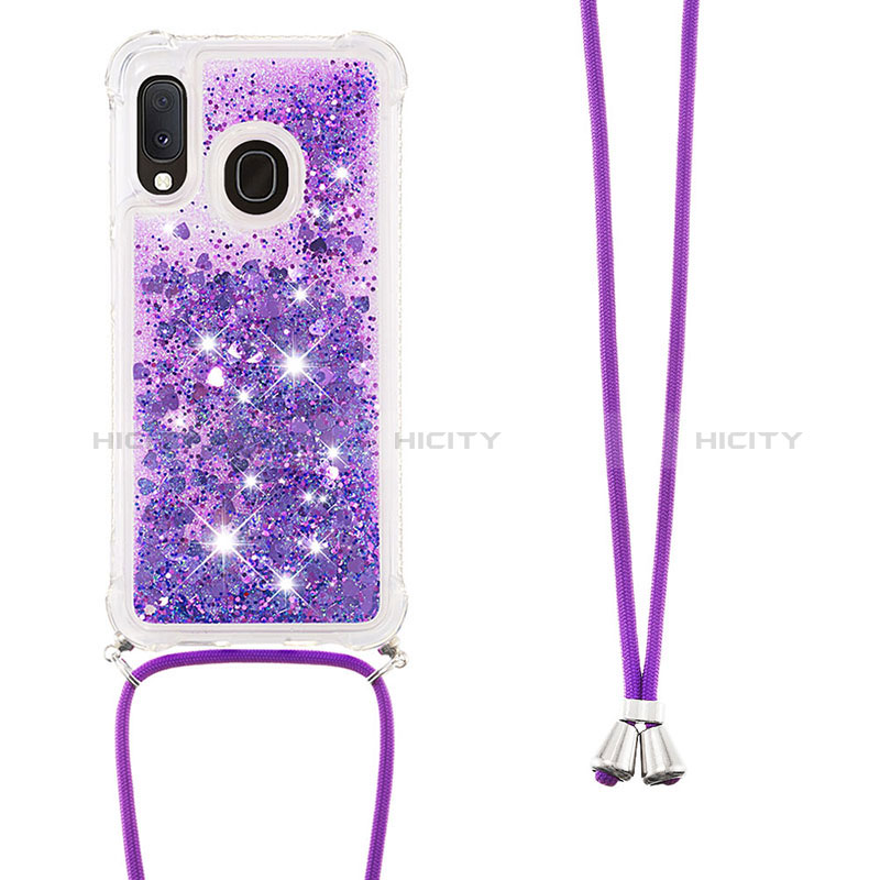 Coque Silicone Housse Etui Gel Bling-Bling avec Laniere Strap S03 pour Samsung Galaxy A20e Violet Plus