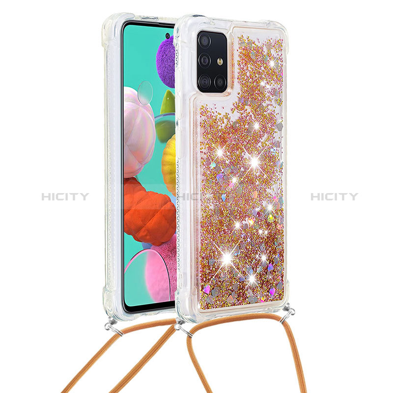 Coque Silicone Housse Etui Gel Bling-Bling avec Laniere Strap S03 pour Samsung Galaxy A51 5G Or Plus