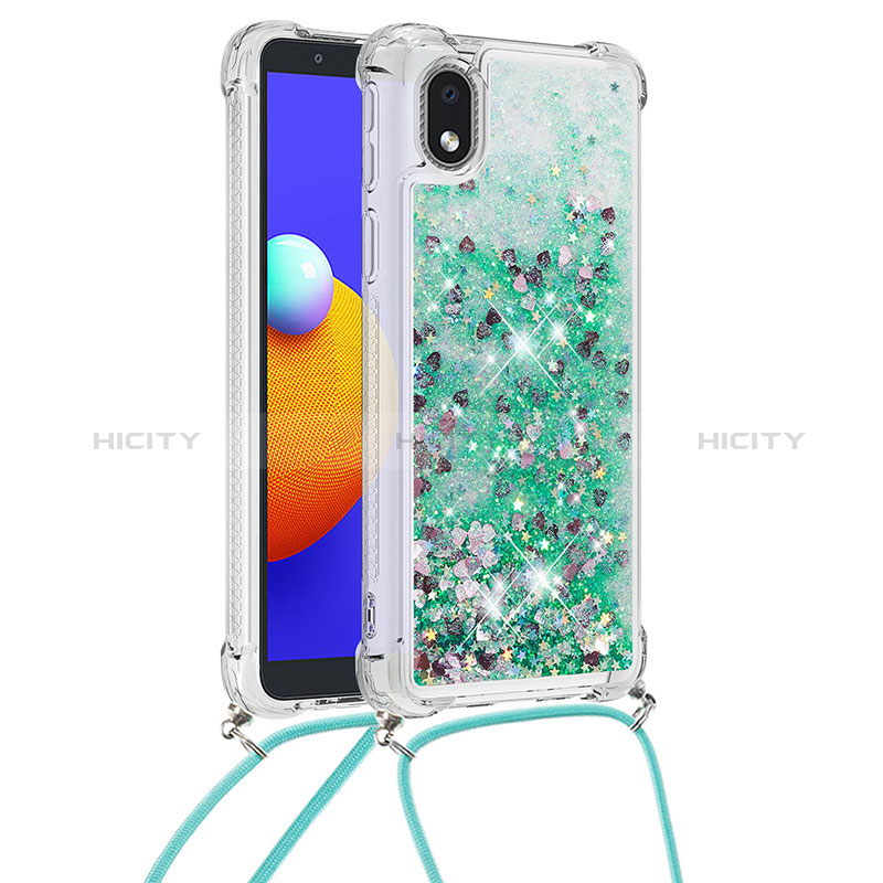 Coque Silicone Housse Etui Gel Bling-Bling avec Laniere Strap S03 pour Samsung Galaxy M01 Core Vert Plus