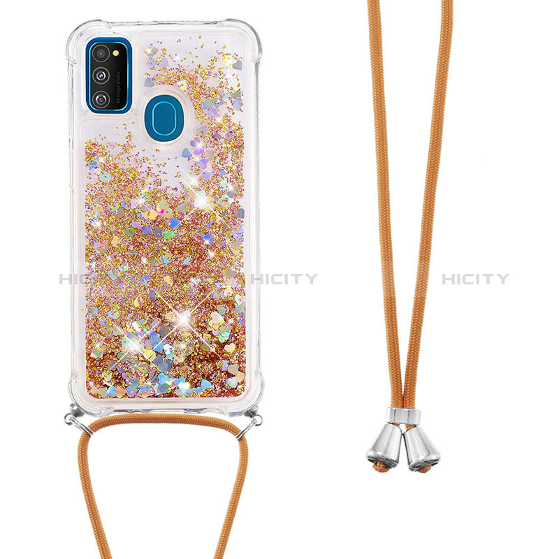 Coque Silicone Housse Etui Gel Bling-Bling avec Laniere Strap S03 pour Samsung Galaxy M30s Or Plus