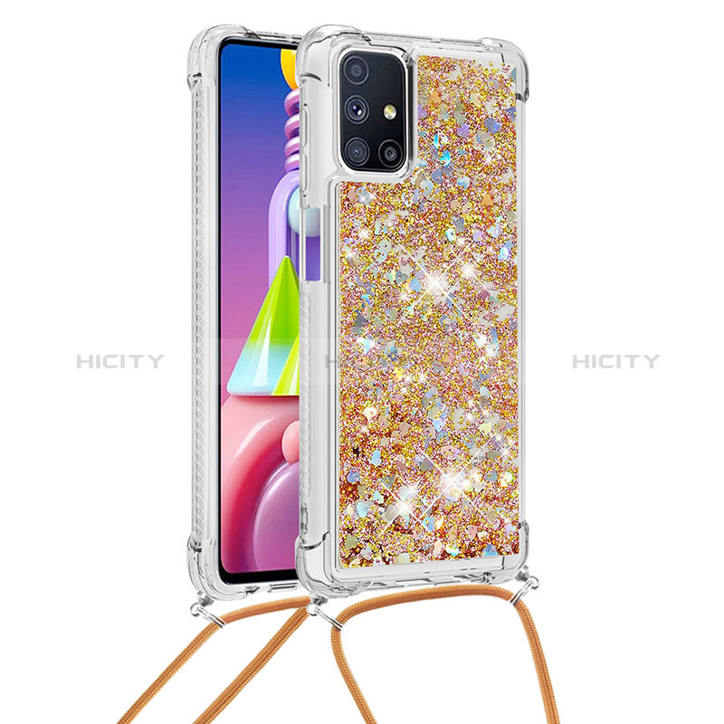 Coque Silicone Housse Etui Gel Bling-Bling avec Laniere Strap S03 pour Samsung Galaxy M51 Or Plus