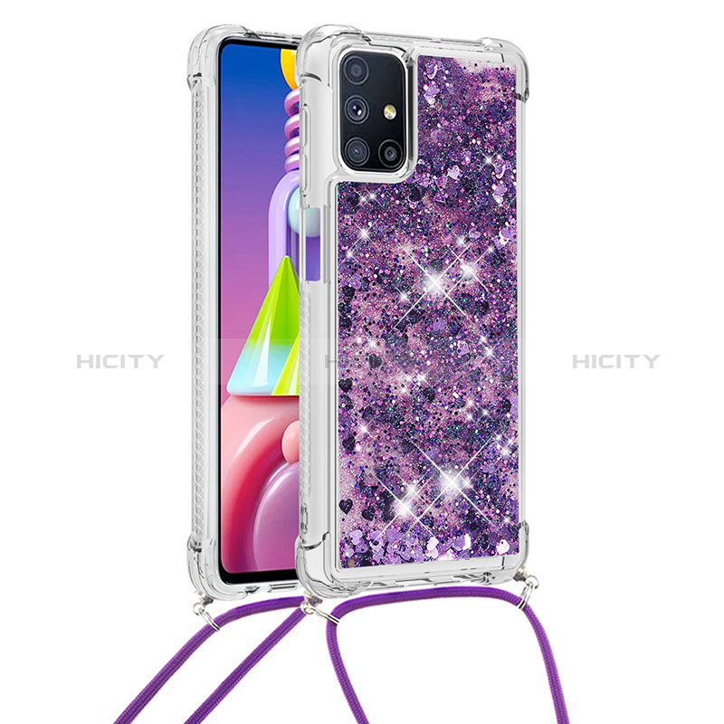 Coque Silicone Housse Etui Gel Bling-Bling avec Laniere Strap S03 pour Samsung Galaxy M51 Violet Plus
