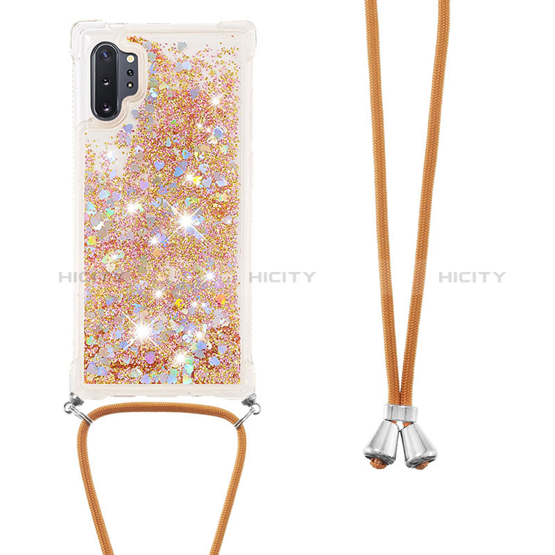 Coque Silicone Housse Etui Gel Bling-Bling avec Laniere Strap S03 pour Samsung Galaxy Note 10 Plus 5G Or Plus