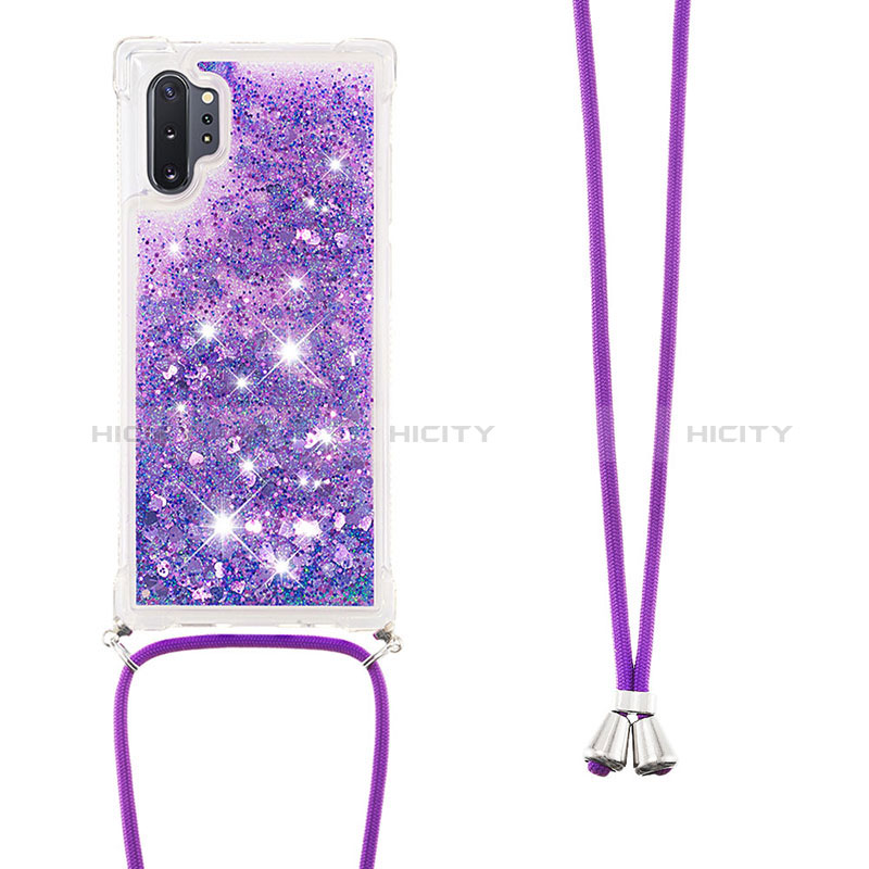 Coque Silicone Housse Etui Gel Bling-Bling avec Laniere Strap S03 pour Samsung Galaxy Note 10 Plus 5G Violet Plus