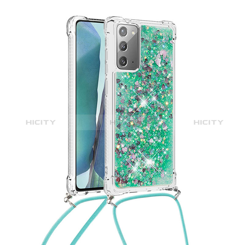 Coque Silicone Housse Etui Gel Bling-Bling avec Laniere Strap S03 pour Samsung Galaxy Note 20 5G Vert Plus