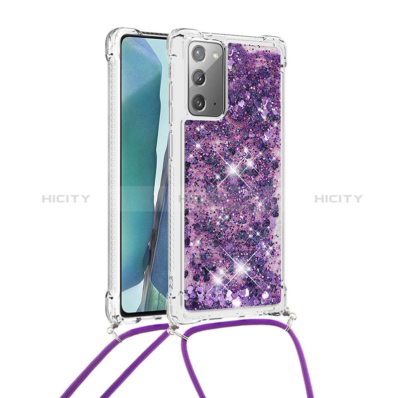 Coque Silicone Housse Etui Gel Bling-Bling avec Laniere Strap S03 pour Samsung Galaxy Note 20 5G Violet Plus