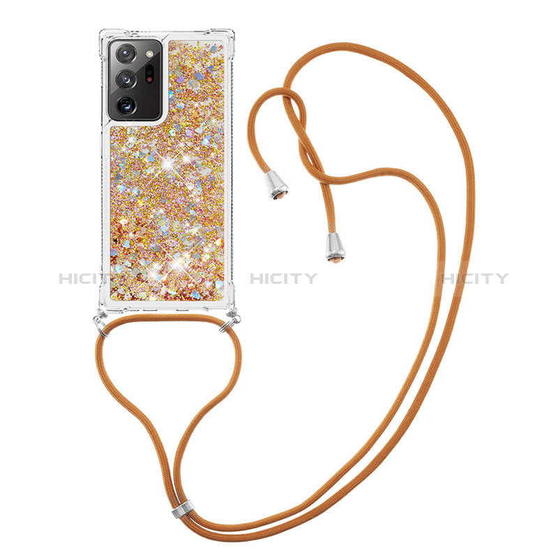 Coque Silicone Housse Etui Gel Bling-Bling avec Laniere Strap S03 pour Samsung Galaxy Note 20 Ultra 5G Plus