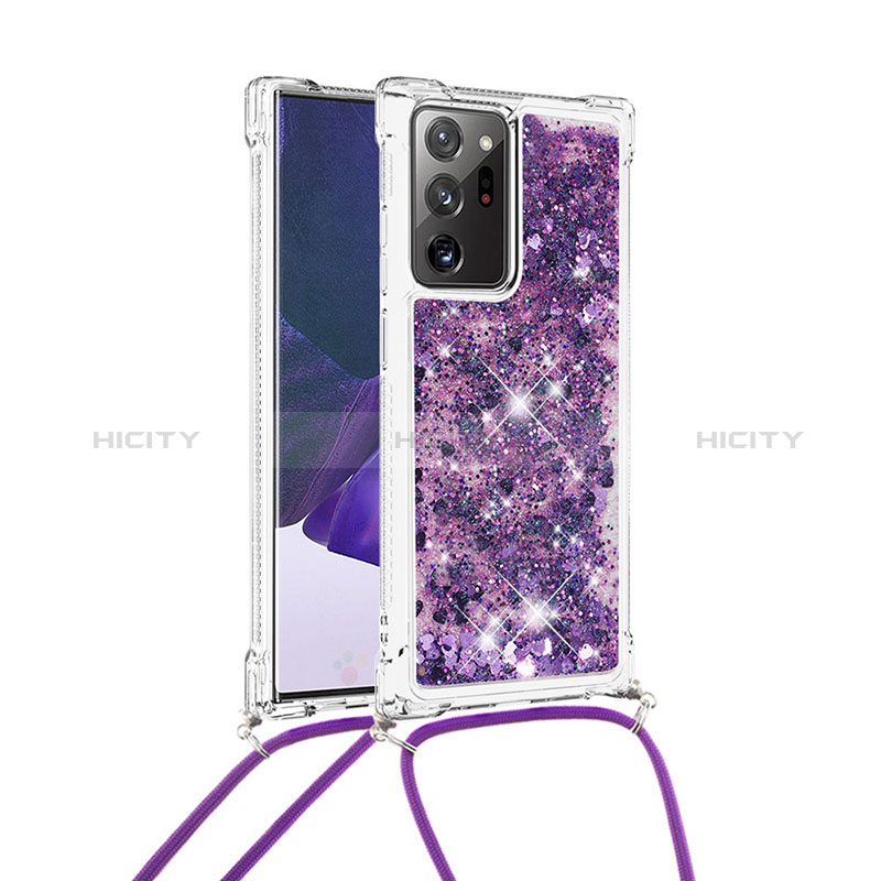 Coque Silicone Housse Etui Gel Bling-Bling avec Laniere Strap S03 pour Samsung Galaxy Note 20 Ultra 5G Violet Plus