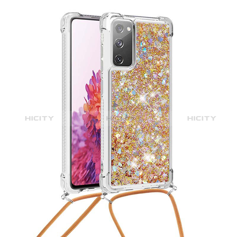 Coque Silicone Housse Etui Gel Bling-Bling avec Laniere Strap S03 pour Samsung Galaxy S20 FE (2022) 5G Or Plus