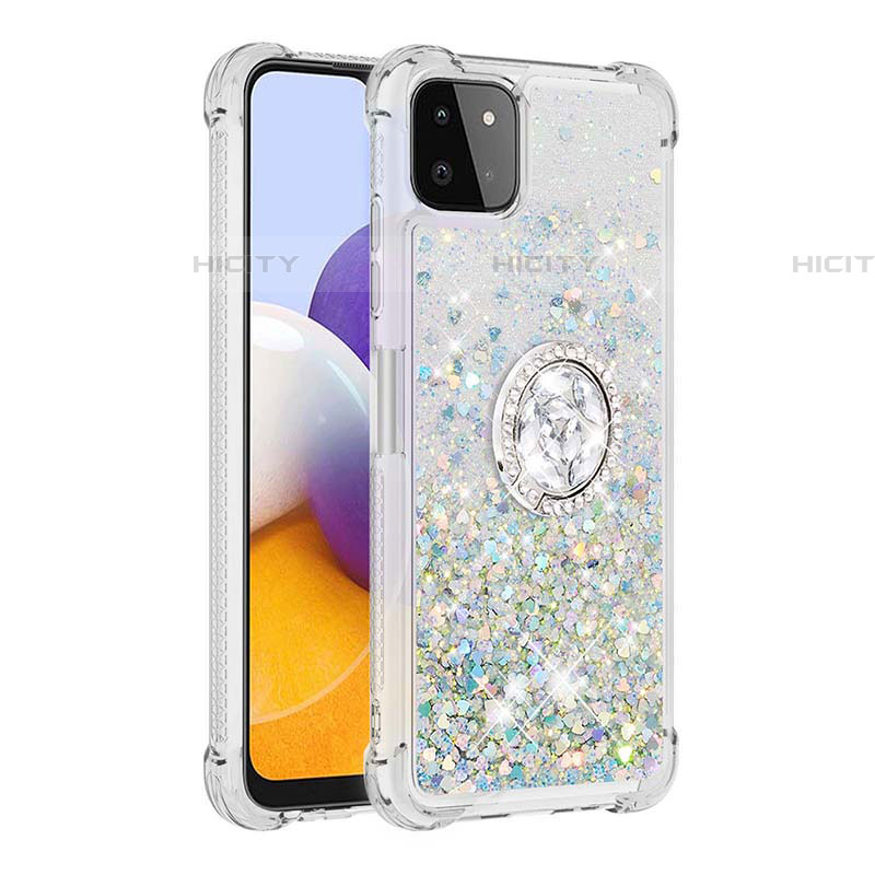 Coque Silicone Housse Etui Gel Bling-Bling avec Support Bague Anneau S01 pour Samsung Galaxy F42 5G Argent Plus