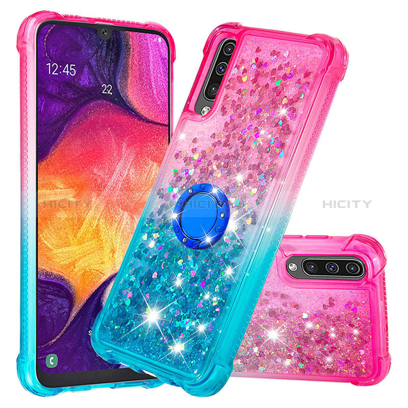 Coque Silicone Housse Etui Gel Bling-Bling avec Support Bague Anneau S02 pour Samsung Galaxy A50 Plus