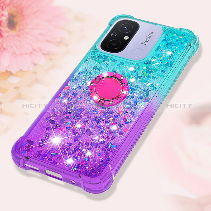 Coque Silicone Housse Etui Gel Bling-Bling avec Support Bague Anneau S02 pour Xiaomi Poco C55 Plus