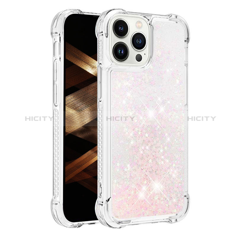 Coque Silicone Housse Etui Gel Bling-Bling S01 pour Apple iPhone 14 Pro Rose Plus