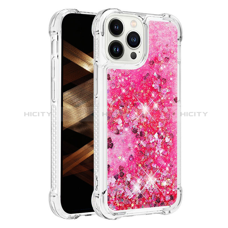 Coque Silicone Housse Etui Gel Bling-Bling S01 pour Apple iPhone 15 Pro Rose Rouge Plus