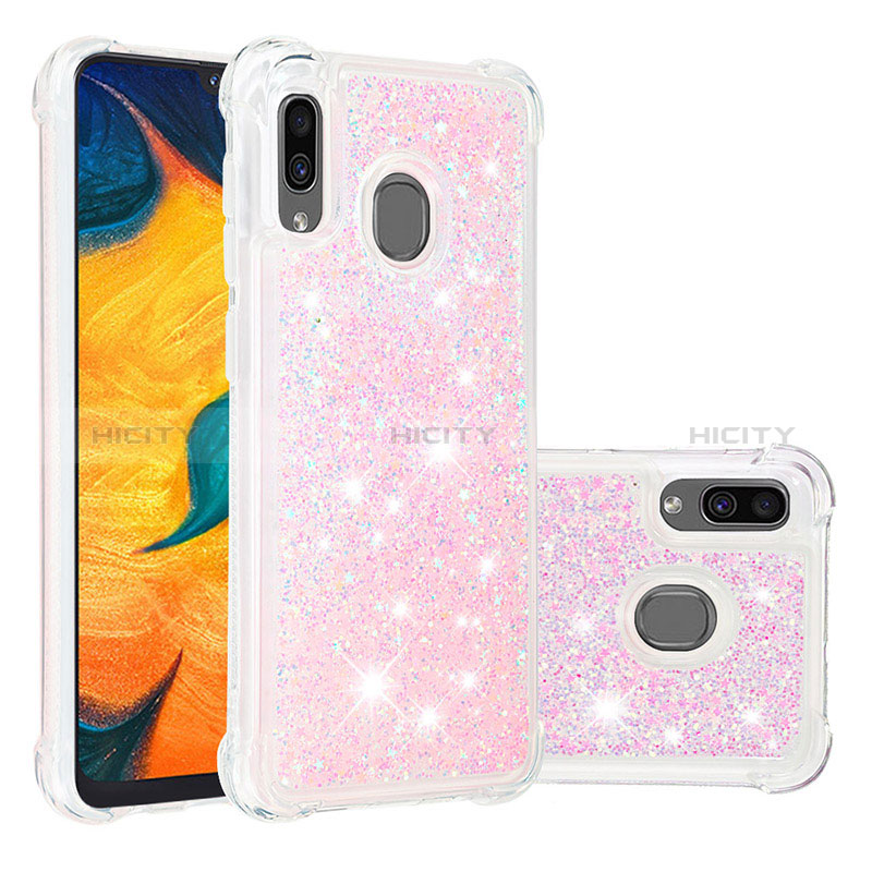 Coque Silicone Housse Etui Gel Bling-Bling S01 pour Samsung Galaxy A20 Rose Plus