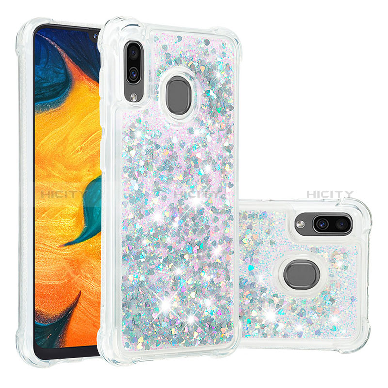 Coque Silicone Housse Etui Gel Bling-Bling S01 pour Samsung Galaxy A30 Argent Plus