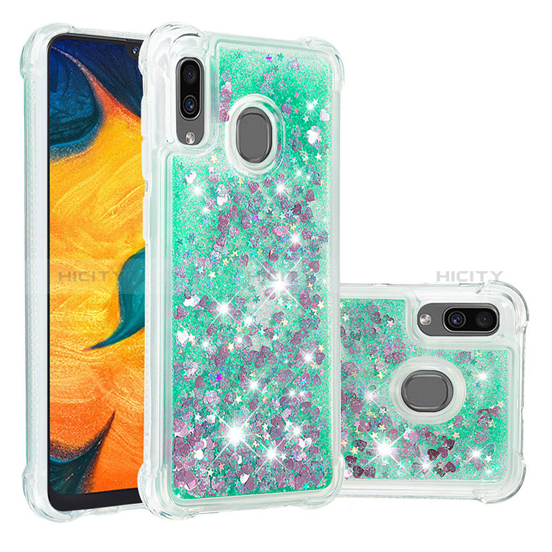 Coque Silicone Housse Etui Gel Bling-Bling S01 pour Samsung Galaxy A30 Vert Plus