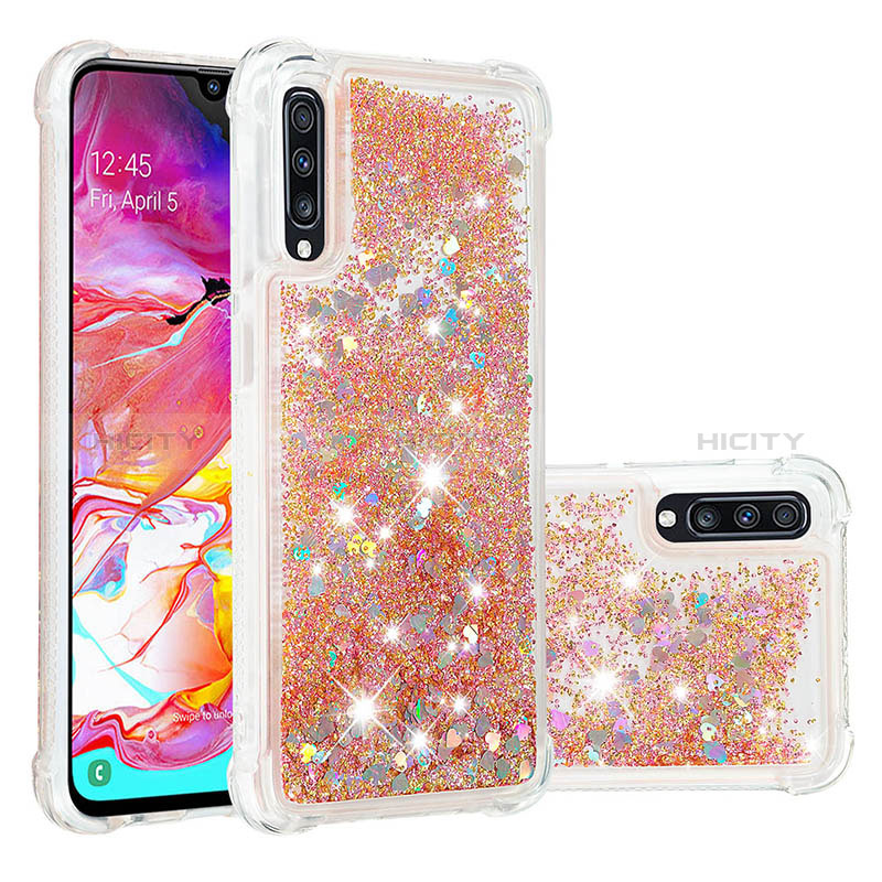 Coque Silicone Housse Etui Gel Bling-Bling S01 pour Samsung Galaxy A70 Or Plus