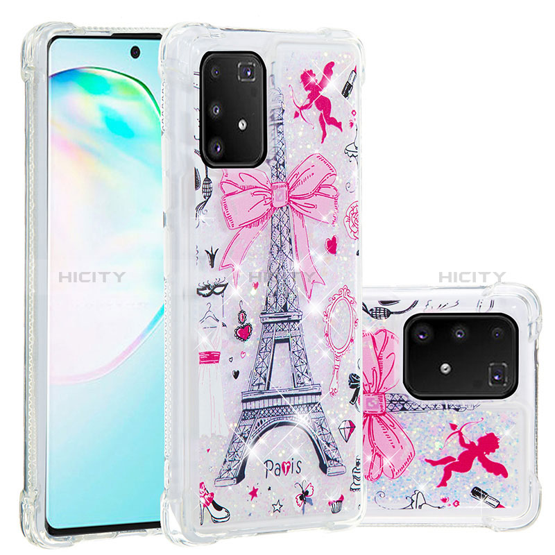 Coque Silicone Housse Etui Gel Bling-Bling S01 pour Samsung Galaxy A91 Rose Plus