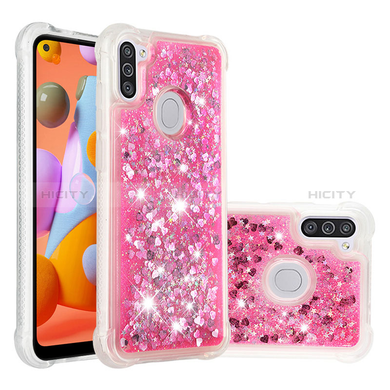Coque Silicone Housse Etui Gel Bling-Bling S01 pour Samsung Galaxy M11 Rose Rouge Plus