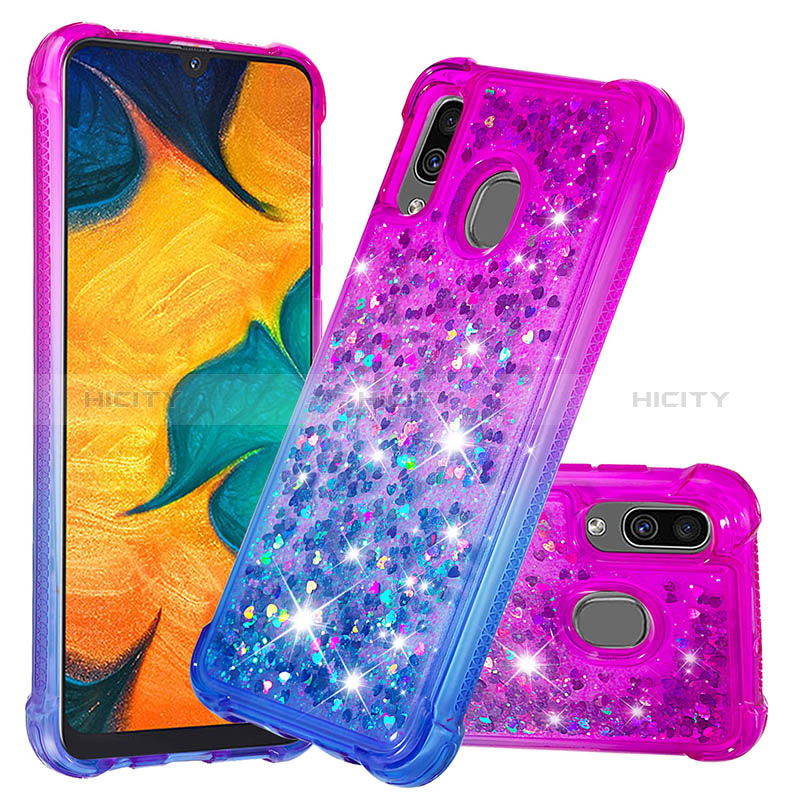 Coque Silicone Housse Etui Gel Bling-Bling S02 pour Samsung Galaxy A20 Violet Plus