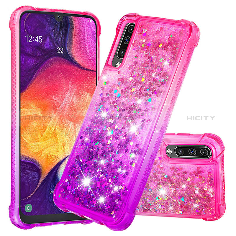 Coque Silicone Housse Etui Gel Bling-Bling S02 pour Samsung Galaxy A50S Rose Rouge Plus