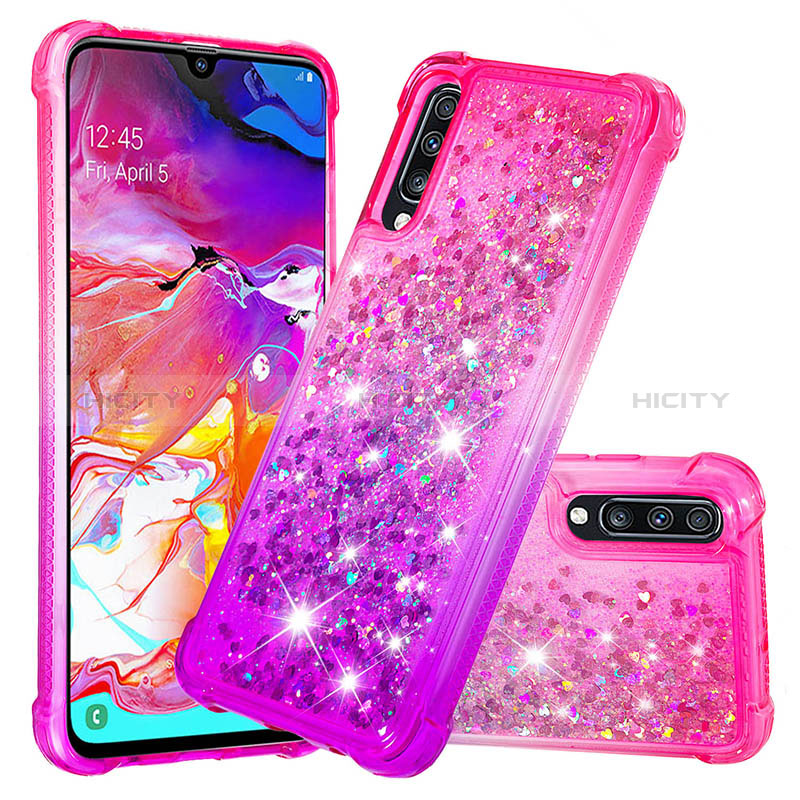 Coque Silicone Housse Etui Gel Bling-Bling S02 pour Samsung Galaxy A70 Rose Rouge Plus